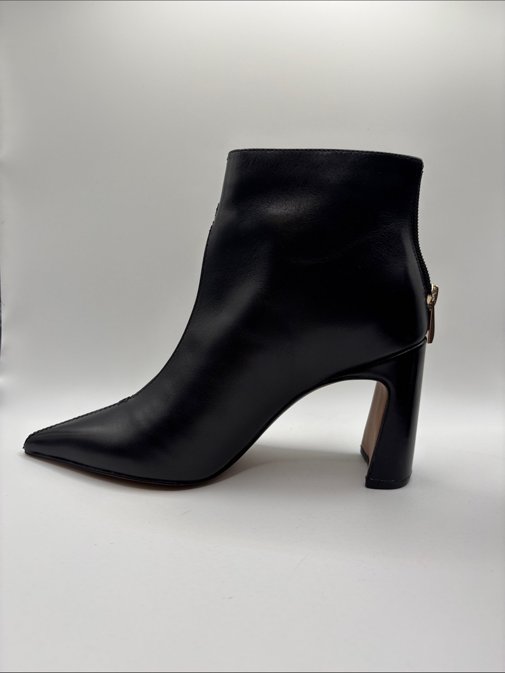 Paolo Black Pointed-Toe Leather Ankle Boot with Sculpted Heel